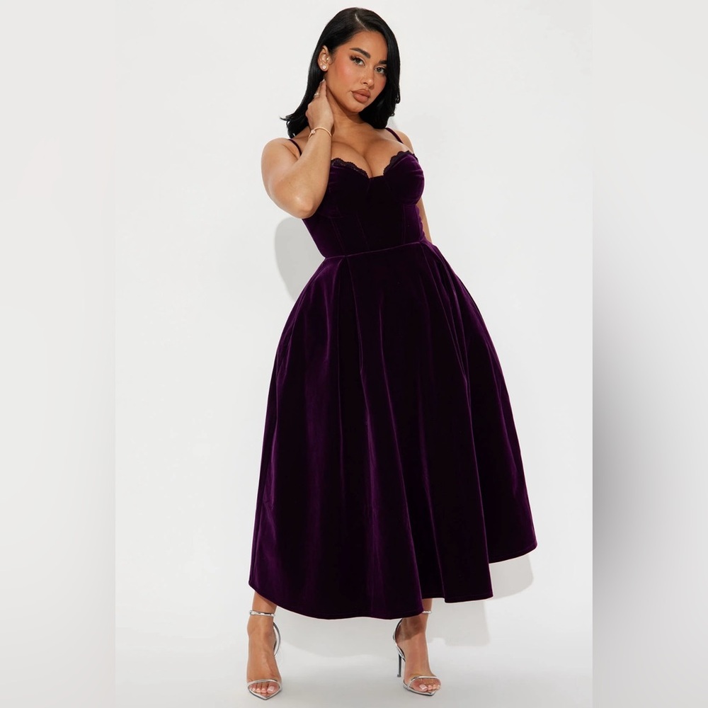 Julia Velvet Midi Dress - Plum